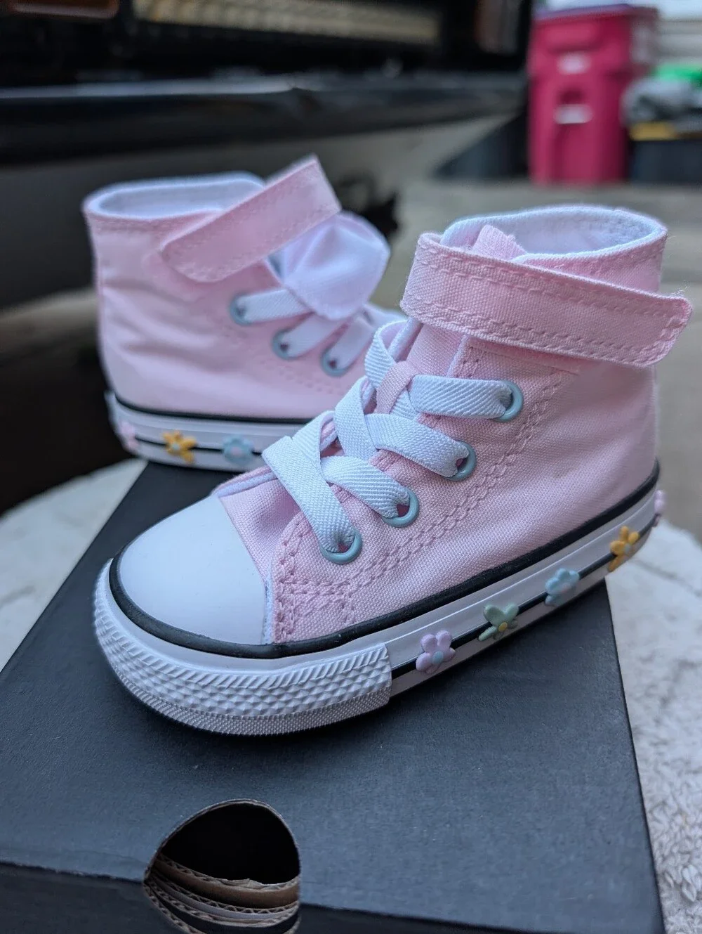 Pink High-Top Canvas Sneakers with Flower Accents Baby Size 5 NWT